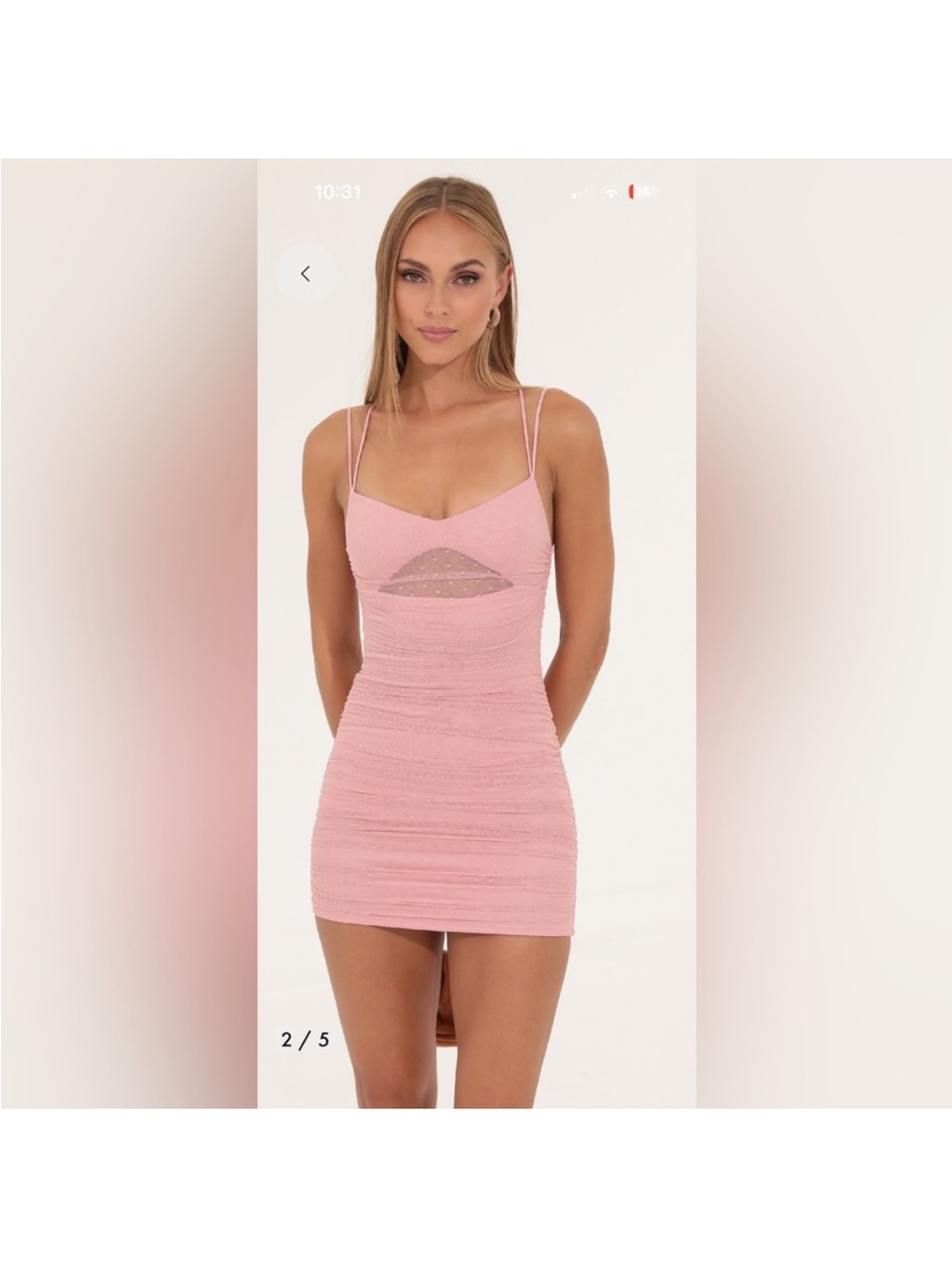 Lucy in the Sky Sandra Dotted Mesh Ruched Bodycon Pink Dress Small